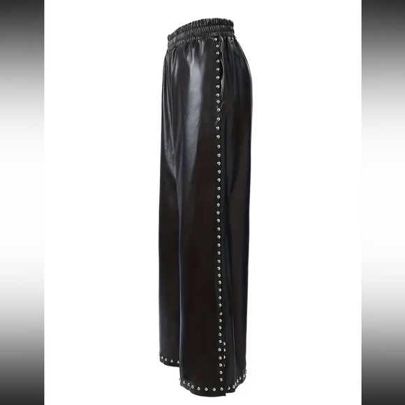 NEW WOMENS ELASTIC WAIST FAUX LEATHER PANTS SIZE MEDIUM - Picture 4 of 6